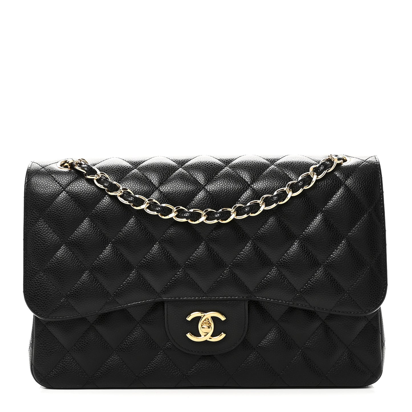 Caviar Quilted Jumbo Double Flap Black