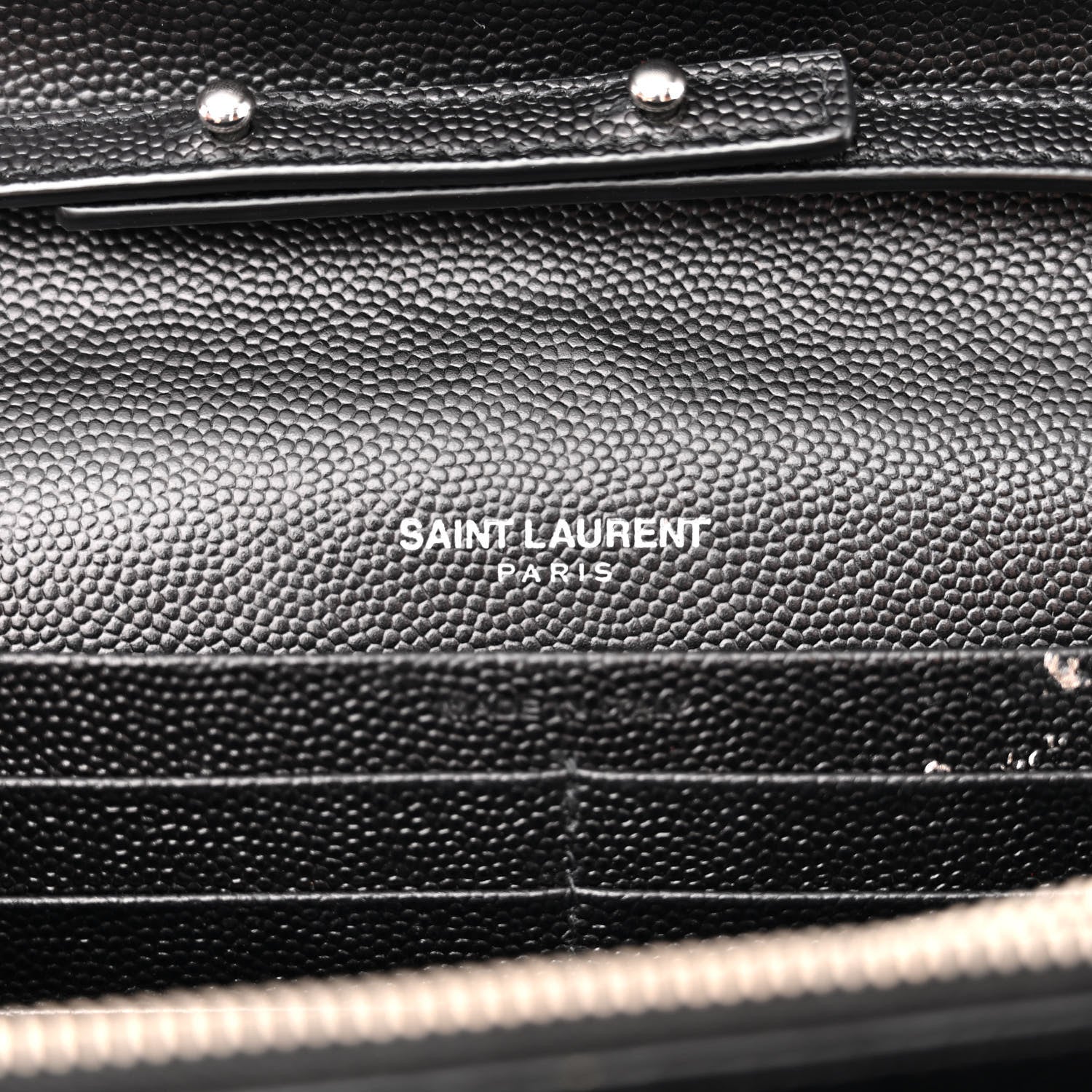Saint Laurent Grain De Poudre Matelasse Chevron Monogram Chain Wallet Black 6 of 14