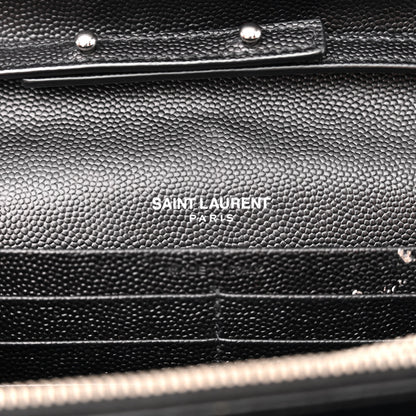 Saint Laurent Grain De Poudre Matelasse Chevron Monogram Chain Wallet Black 6 of 14