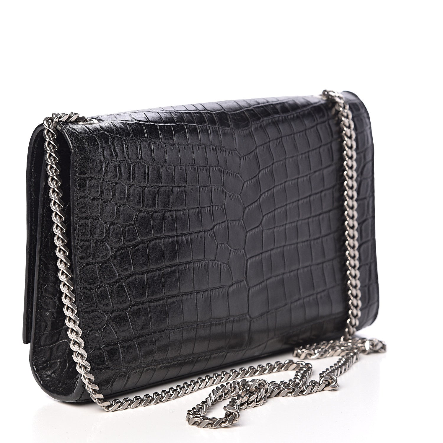Saint Laurent Calfskin Crocodile Embossed Medium Classic Monogram Kate Tassel Satchel Black 3 of 12