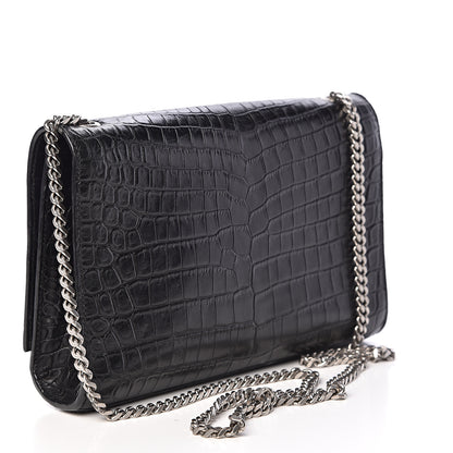Saint Laurent Calfskin Crocodile Embossed Medium Classic Monogram Kate Tassel Satchel Black 3 of 12