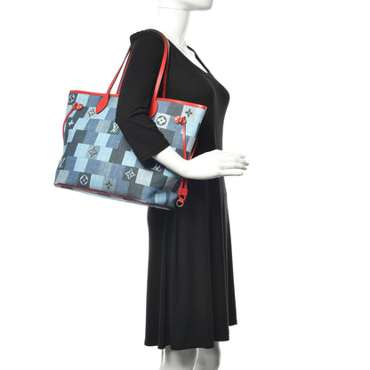 Louis Vuitton Denim Damier Monogram Patchwork Neverfull Blue Rouge 2 of 11