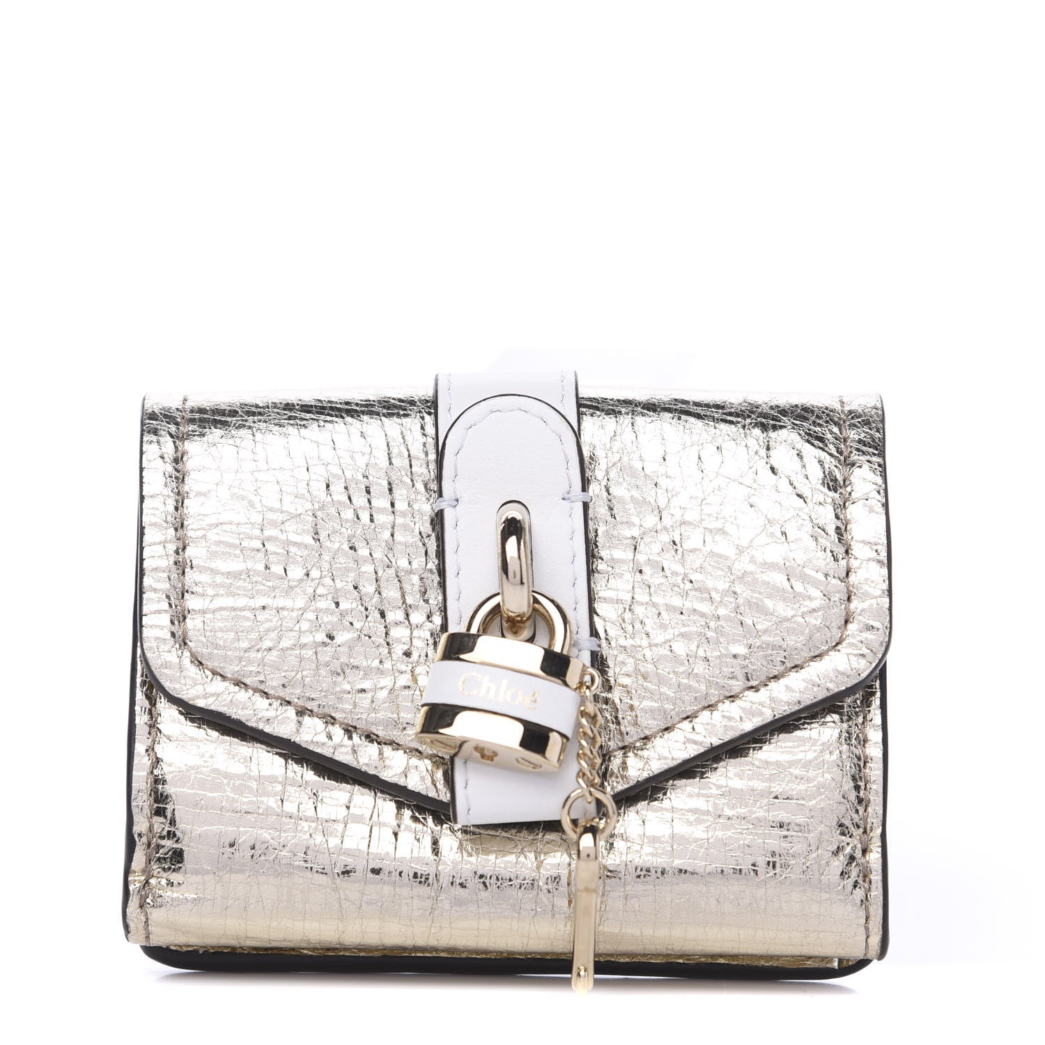 Chloe Metallic Crinkled Lambskin Shiny Calfskin Small Aby Tri-Fold Wallet Gold 1 of 6