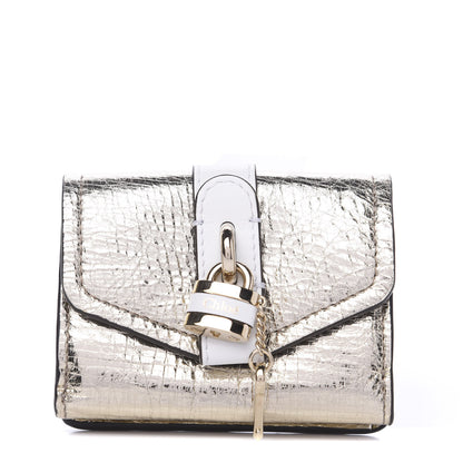 Chloe Metallic Crinkled Lambskin Shiny Calfskin Small Aby Tri-Fold Wallet Gold 1 of 6