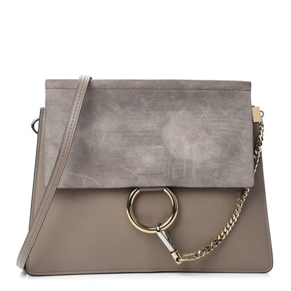 Chloe Calfskin Suede Medium Faye Shoulder Bag Motty Grey 1 of 10
