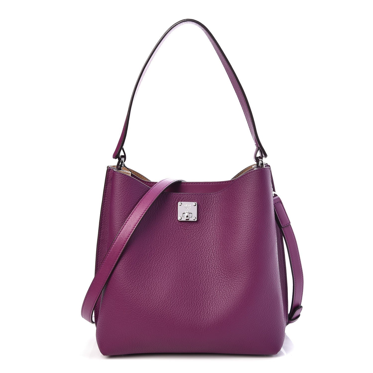 MCM Grained Calfskin Medium Milla Hobo Purple 1 of 15