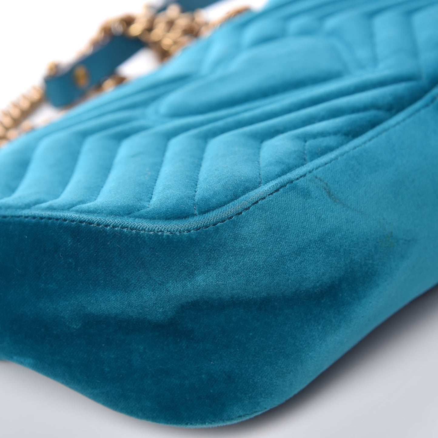 Velvet Matelasse Small GG Marmont Shoulder Bag Pavone Cyan