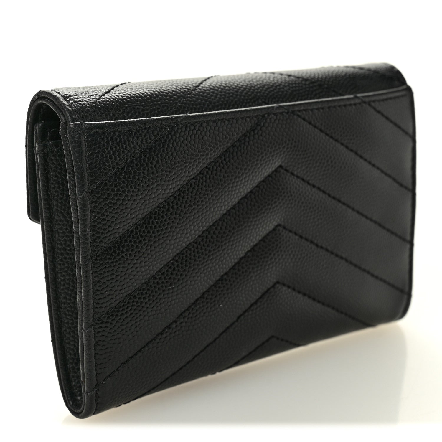 Saint Laurent Grain De Poudre Matelasse Chevron Small Monogram Envelope Wallet Black 3 of 7