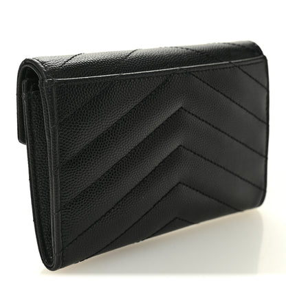 Saint Laurent Grain De Poudre Matelasse Chevron Small Monogram Envelope Wallet Black 3 of 7