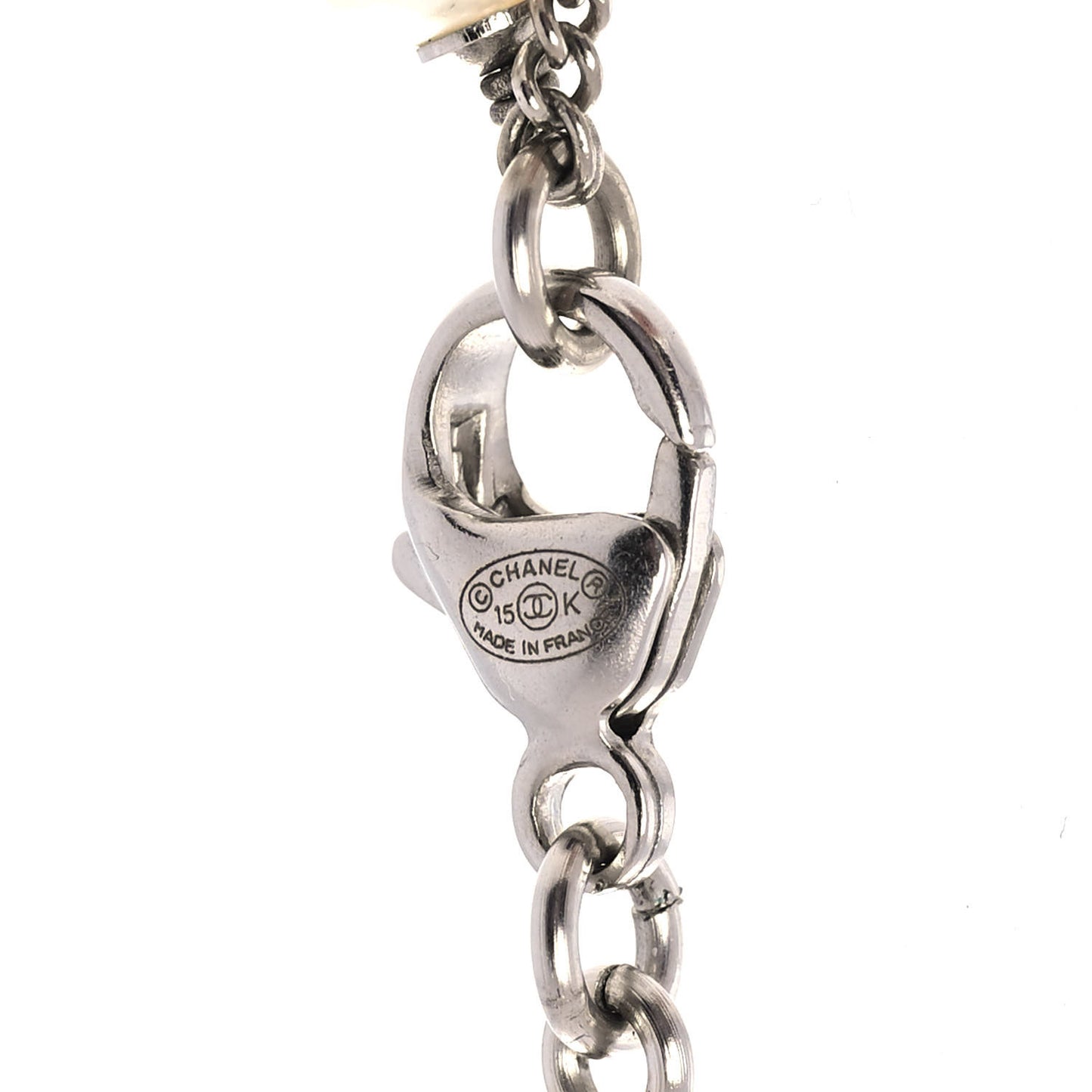 Baguette Crystal Pearl CC Necklace Silver Black