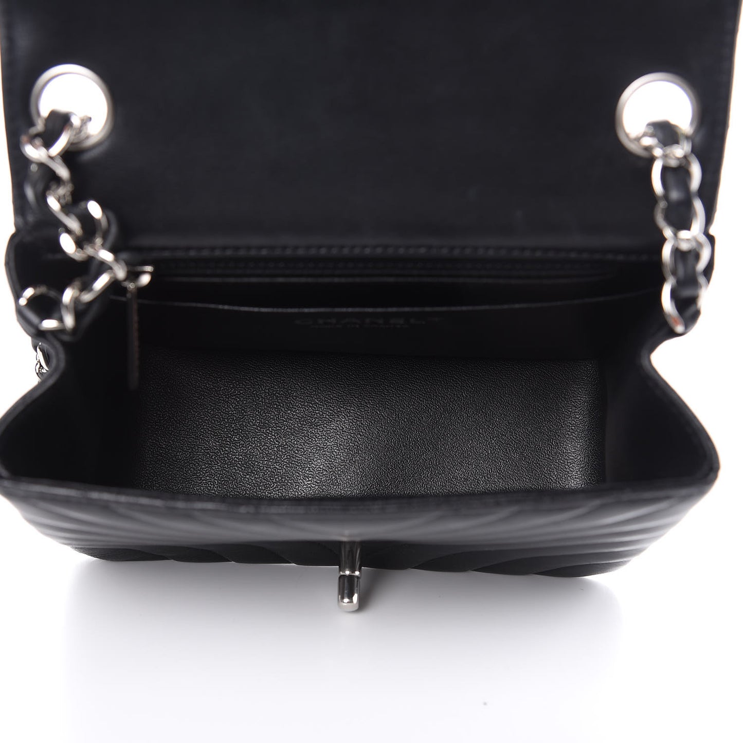 Lambskin Chevron Quilted Mini Square Flap Black