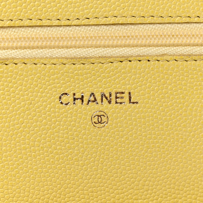 Chanel Caviar Quilted Wallet on Chain WOC Light Yellow 5 of 10