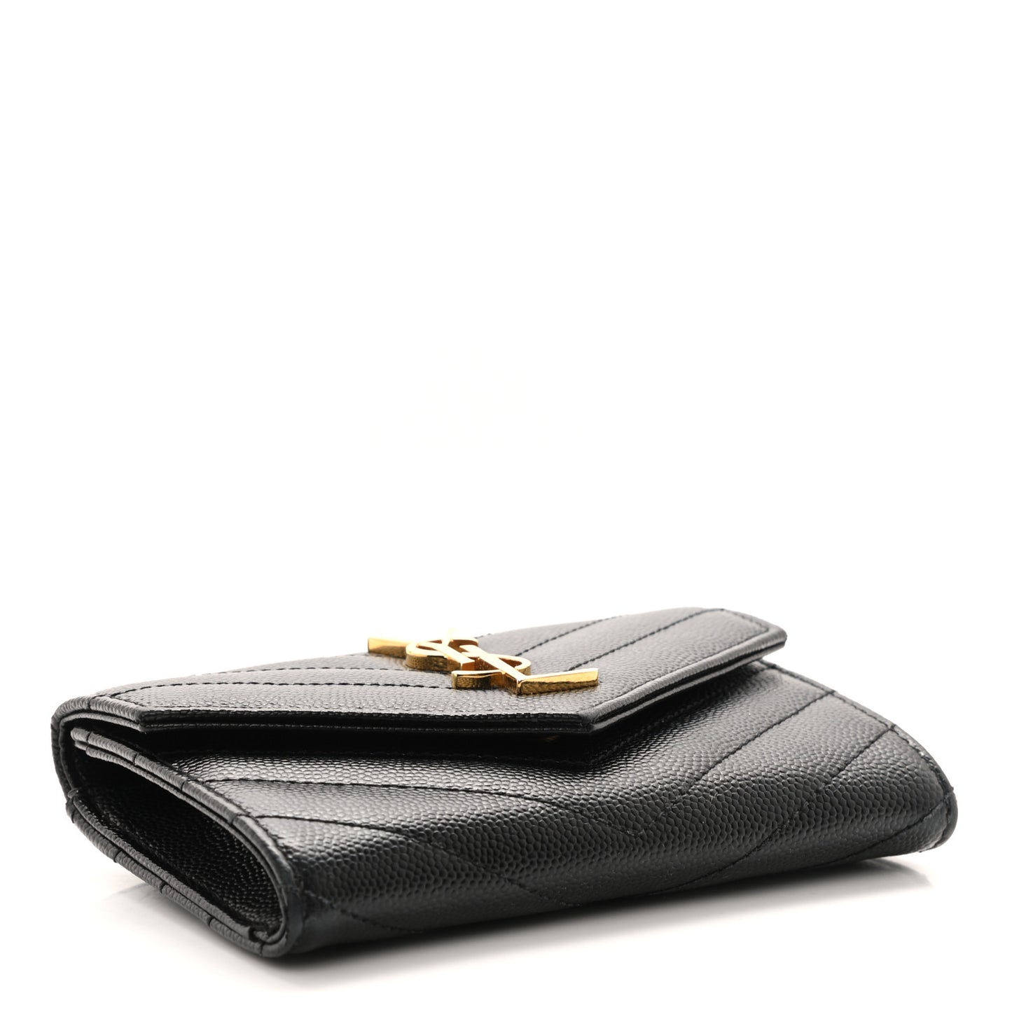 Grain De Poudre Matelasse Chevron Small Monogram Envelope Wallet Black