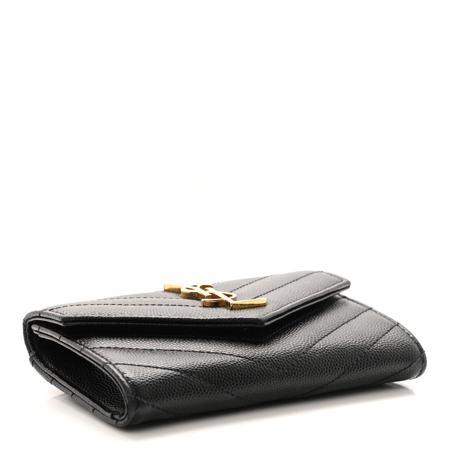 Saint Laurent Grain De Poudre Matelasse Chevron Small Monogram Envelope Wallet Black 4 of 7