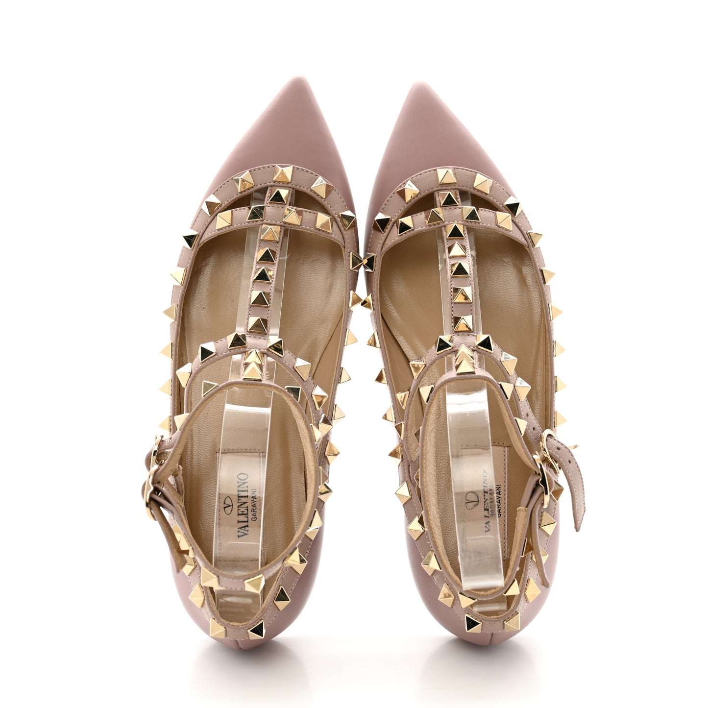 Calfskin Nappa Rockstud Cage Ballerina Flats 35 Grey Pink Poudre