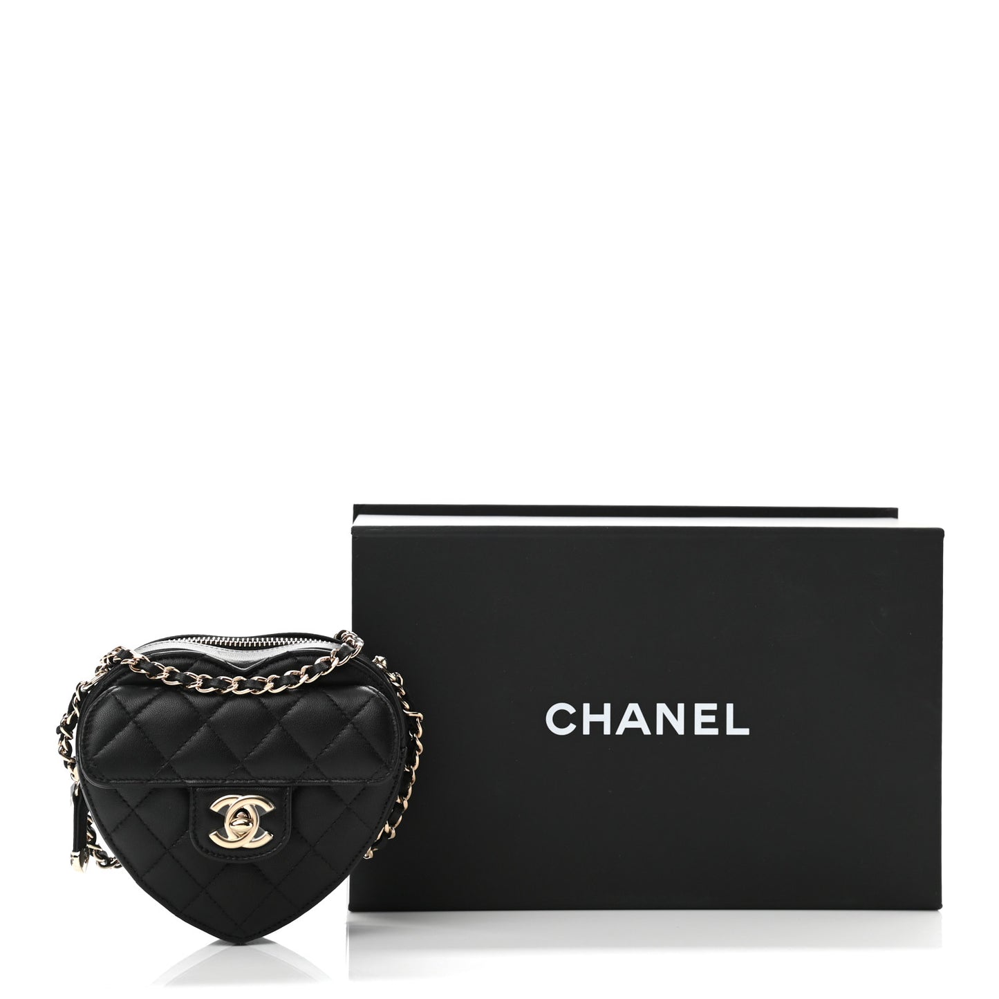 Lambskin Quilted CC In Love Heart Clutch With Chain Black
