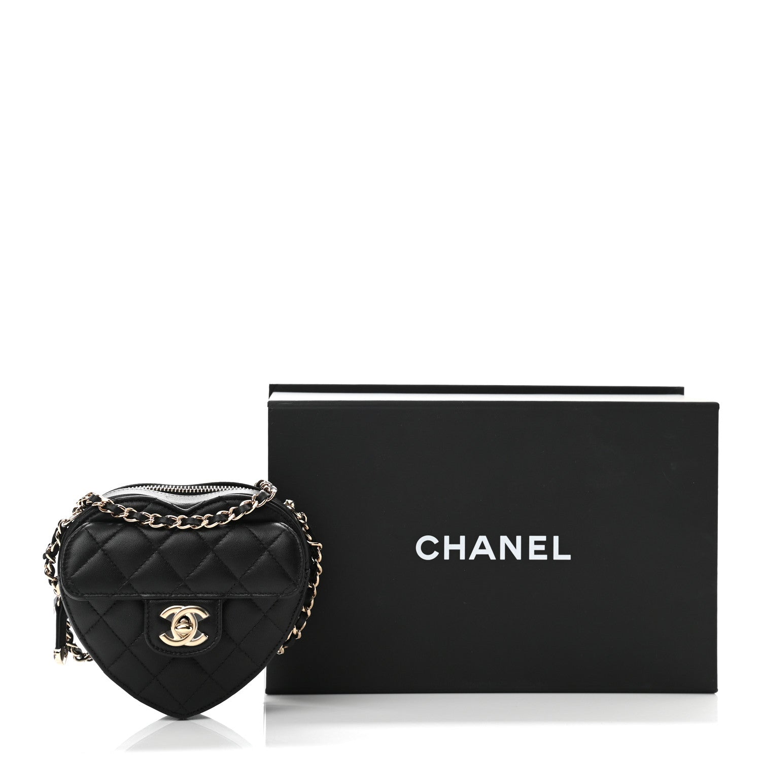 Chanel Lambskin Quilted CC In Love Heart Clutch With Chain Black 11 of 11