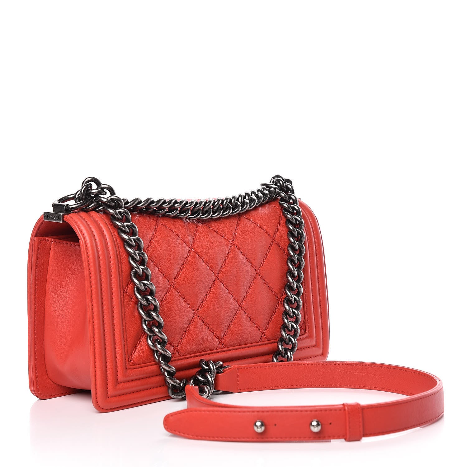 Chanel Calfskin Double Stitch Medium Boy Flap Red 3 of 12