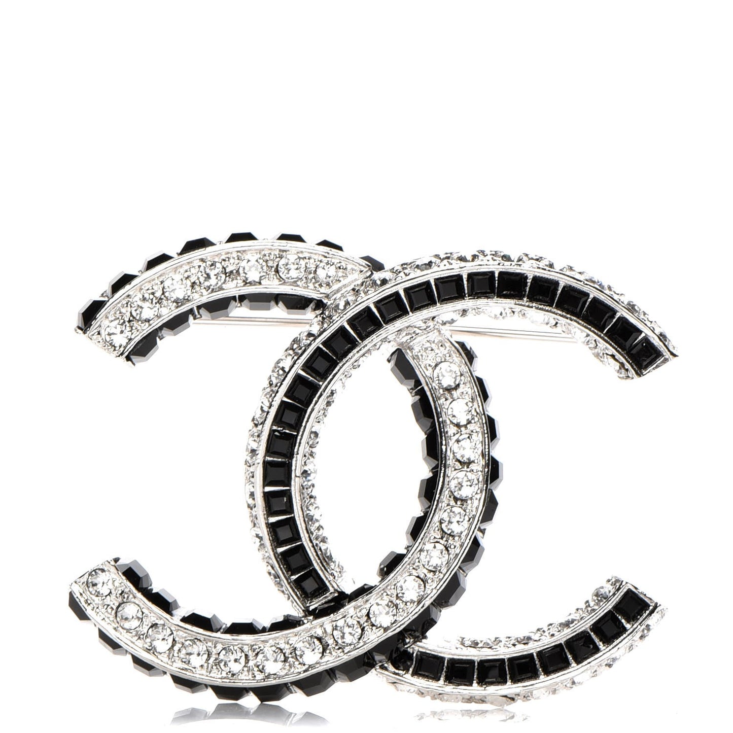 Baguette Crystal CC Brooch Silver Black