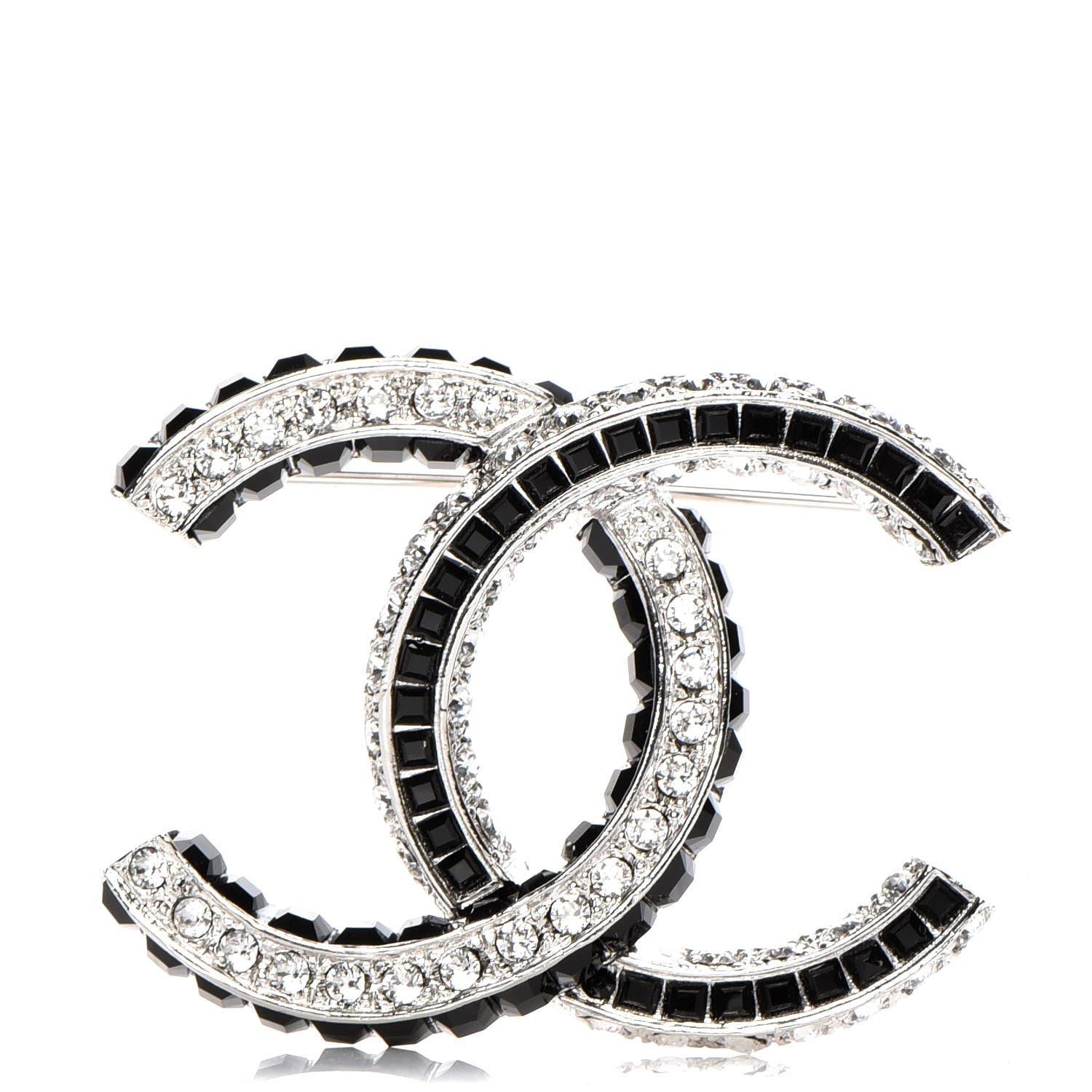 Chanel Baguette Crystal CC Brooch Silver Black 1 of 4