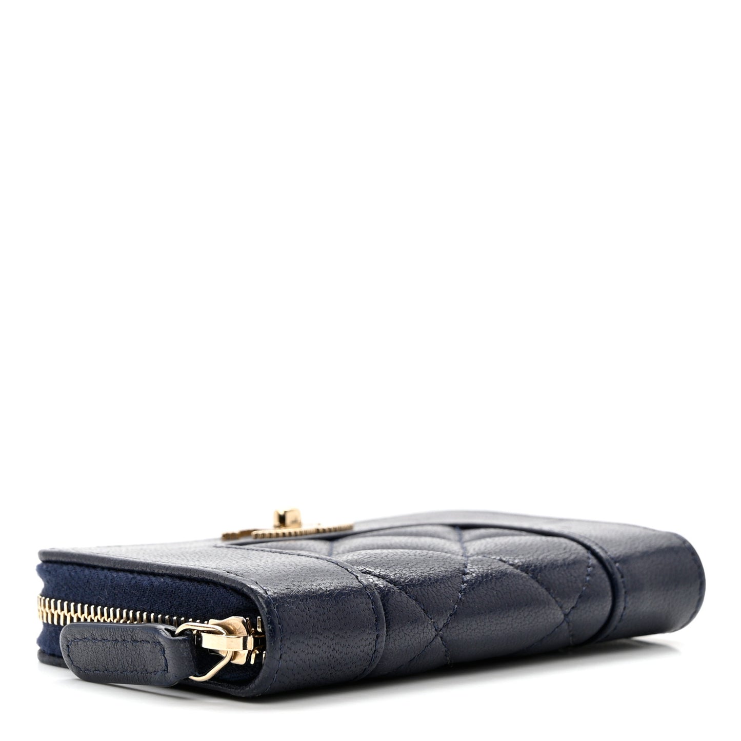 Sheepskin Quilted Vintage Mademoiselle Zip Coin Purse Navy Blue