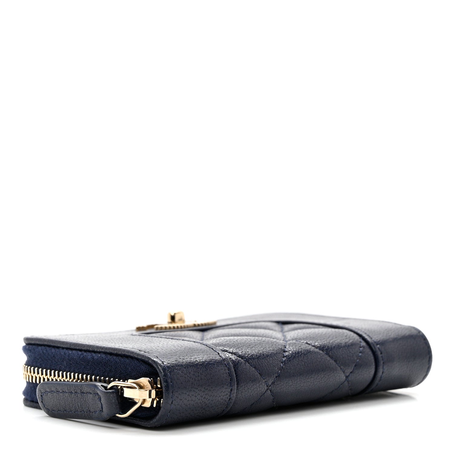Chanel Sheepskin Quilted Vintage Mademoiselle Zip Coin Purse Navy Blue 4 of 8