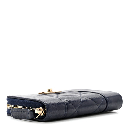 Chanel Sheepskin Quilted Vintage Mademoiselle Zip Coin Purse Navy Blue 4 of 8