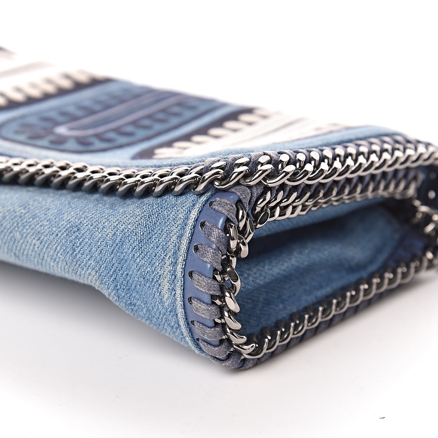 Eco Denim Embroidered Zigarette Falabella Crossbody Blue