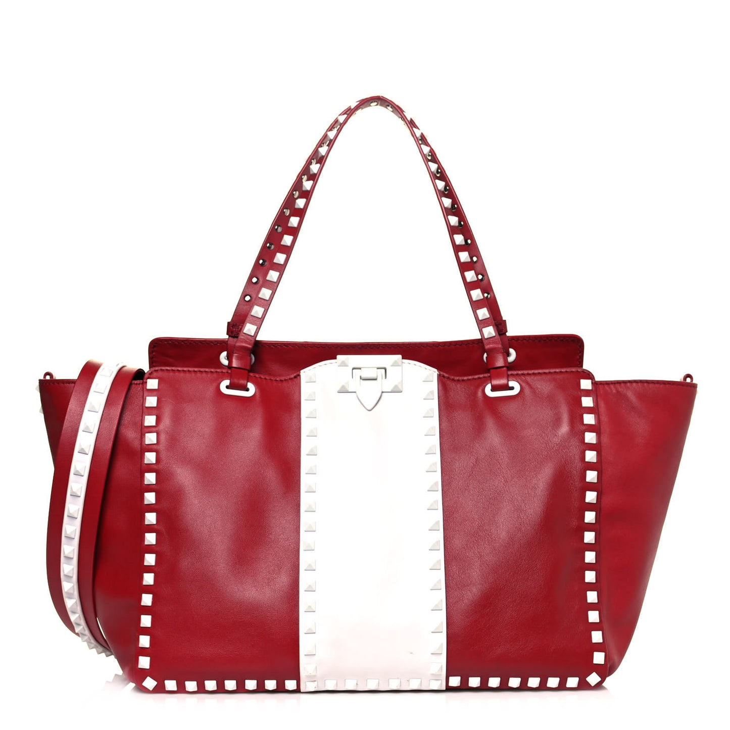 Vitello Colorblock Free Rockstud Tote Rosso Valentino White