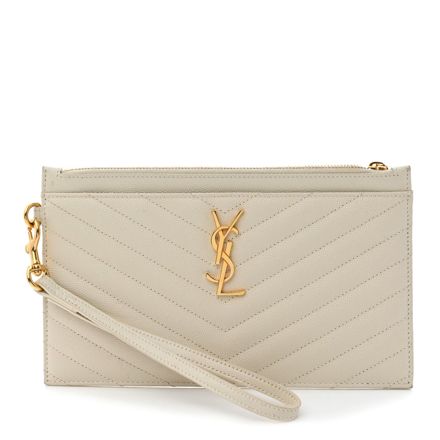 Grain De Poudre Chevron Monogram Large Bill Pouch Blanc Vintage