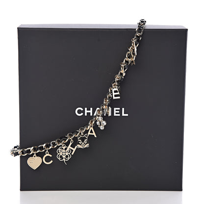 Chanel Glazed Calfskin Crystal Pearl Charm Short Necklace Black Gold 6 of 6