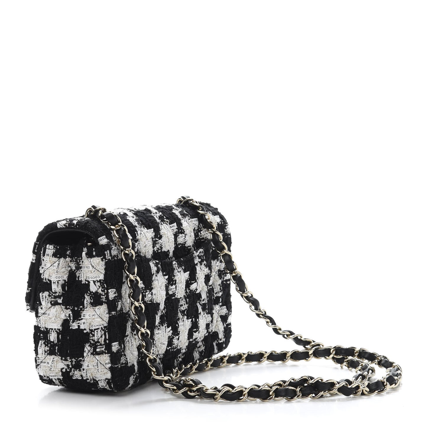 Tweed Quilted Mini Rectangular Flap Black Ecru White