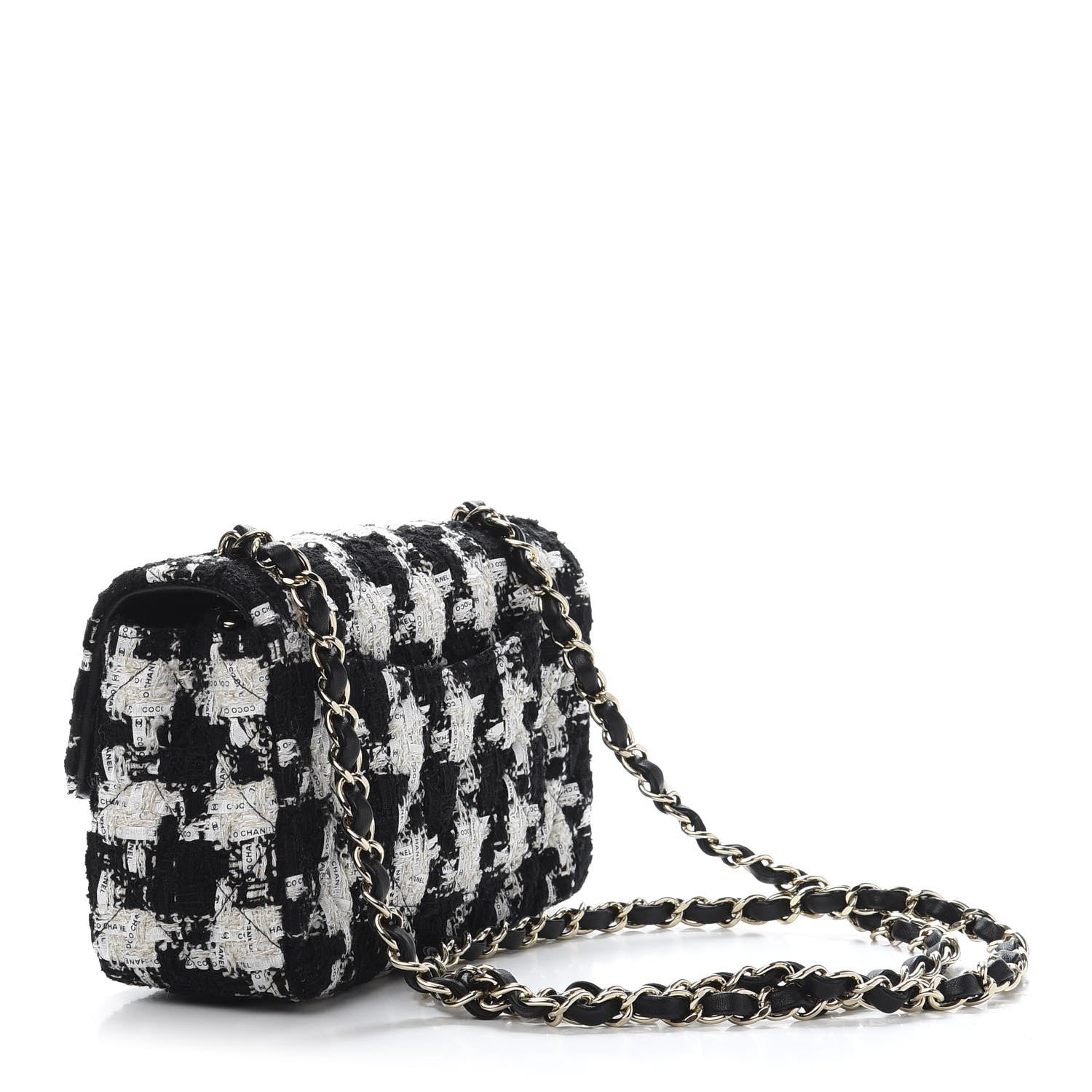 Chanel Tweed Quilted Mini Rectangular Flap Black Ecru White 2 of 10