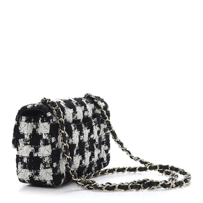 Chanel Tweed Quilted Mini Rectangular Flap Black Ecru White 2 of 10