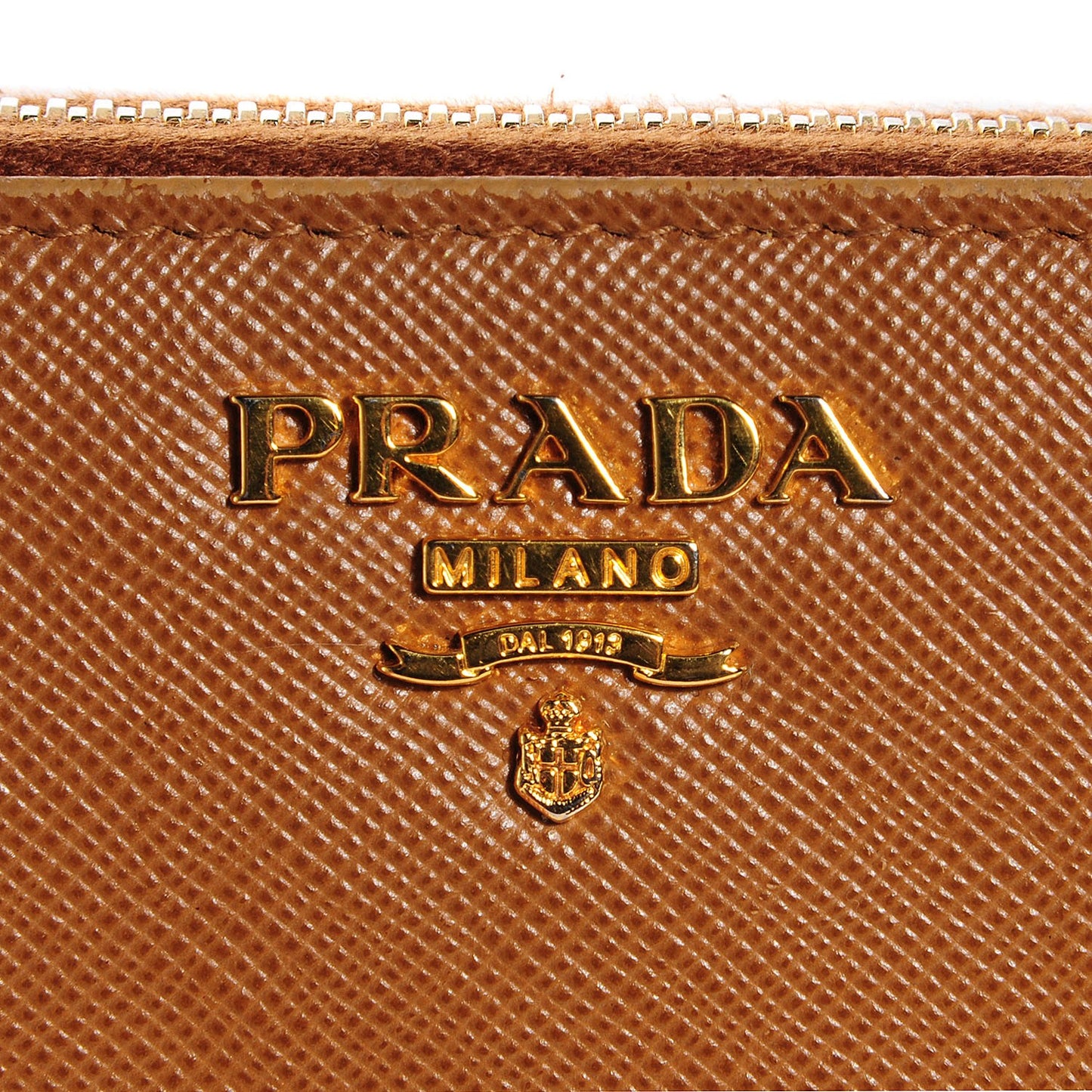 Saffiano Metal Zip Around Wallet Caramel