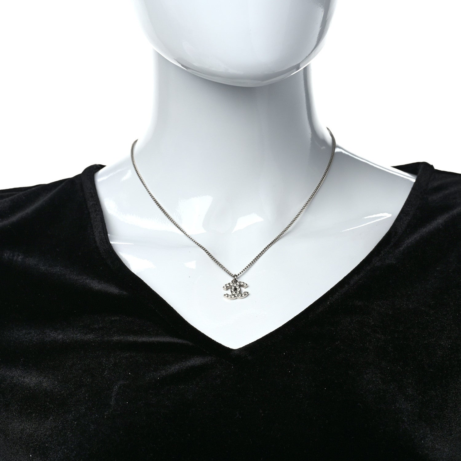 Chanel Crystal Timeless CC Necklace Silver 2 of 5