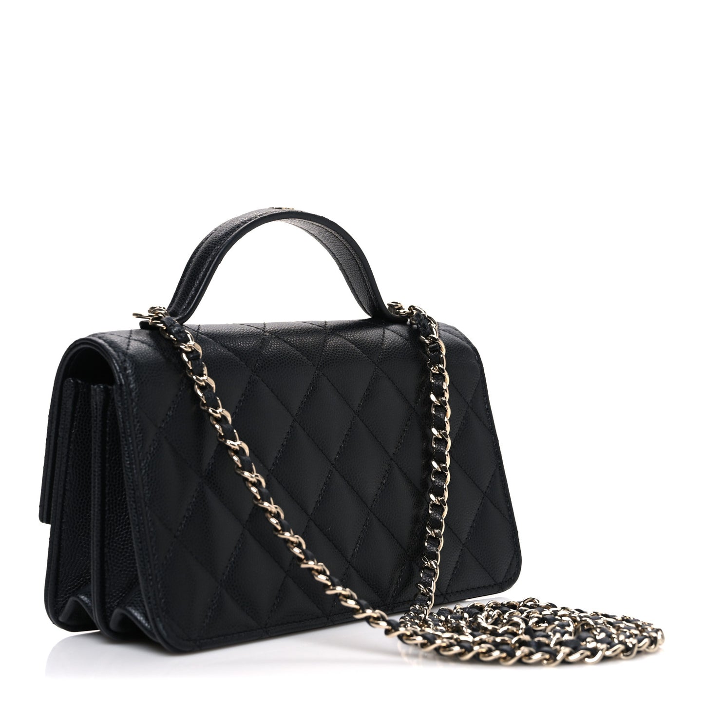 Caviar Quilted Trendy Handle Clutch With Chain Black