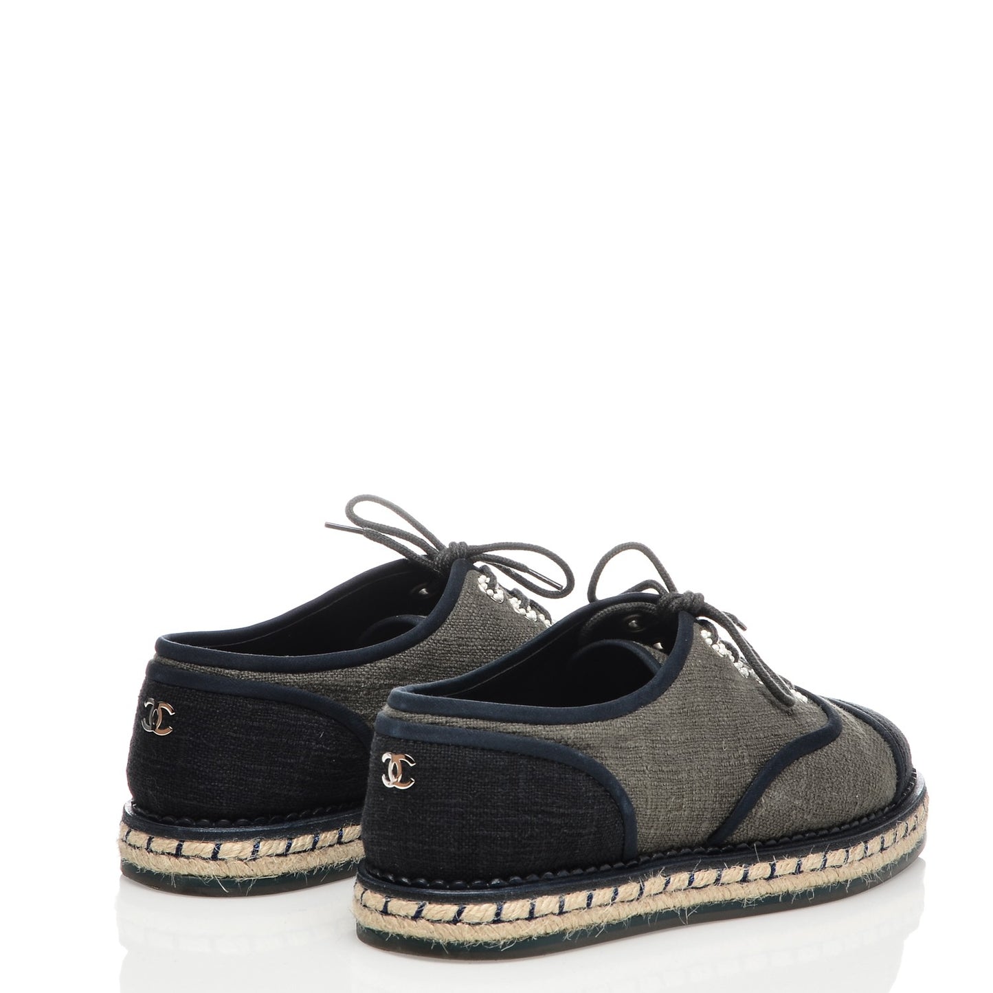 Cotton Lace Up Espadrilles 37 Dark Green Black