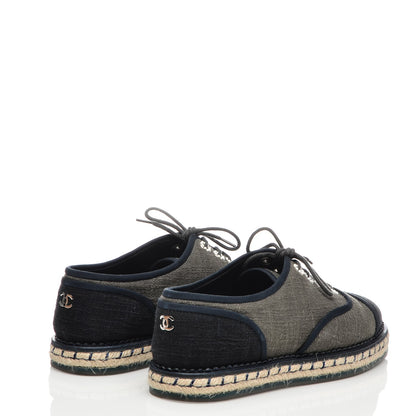 Chanel Cotton Lace Up Espadrilles 37 Dark Green Black 4 of 8