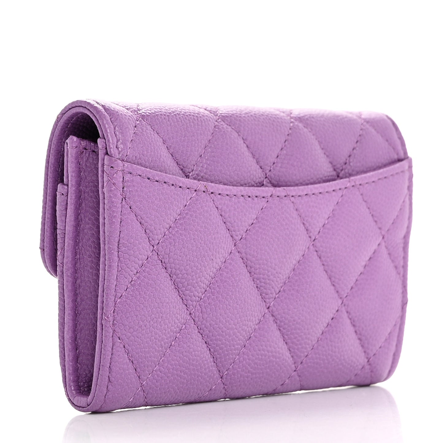 Caviar Quilted Flap Card Holder Wallet Purple