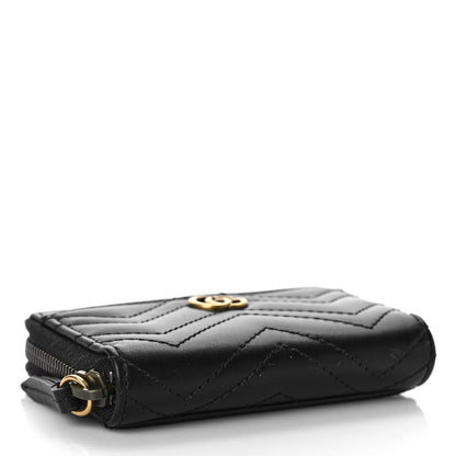 Gucci Calfskin Matelasse GG Marmont Zip Around Card Case Black 4 of 8