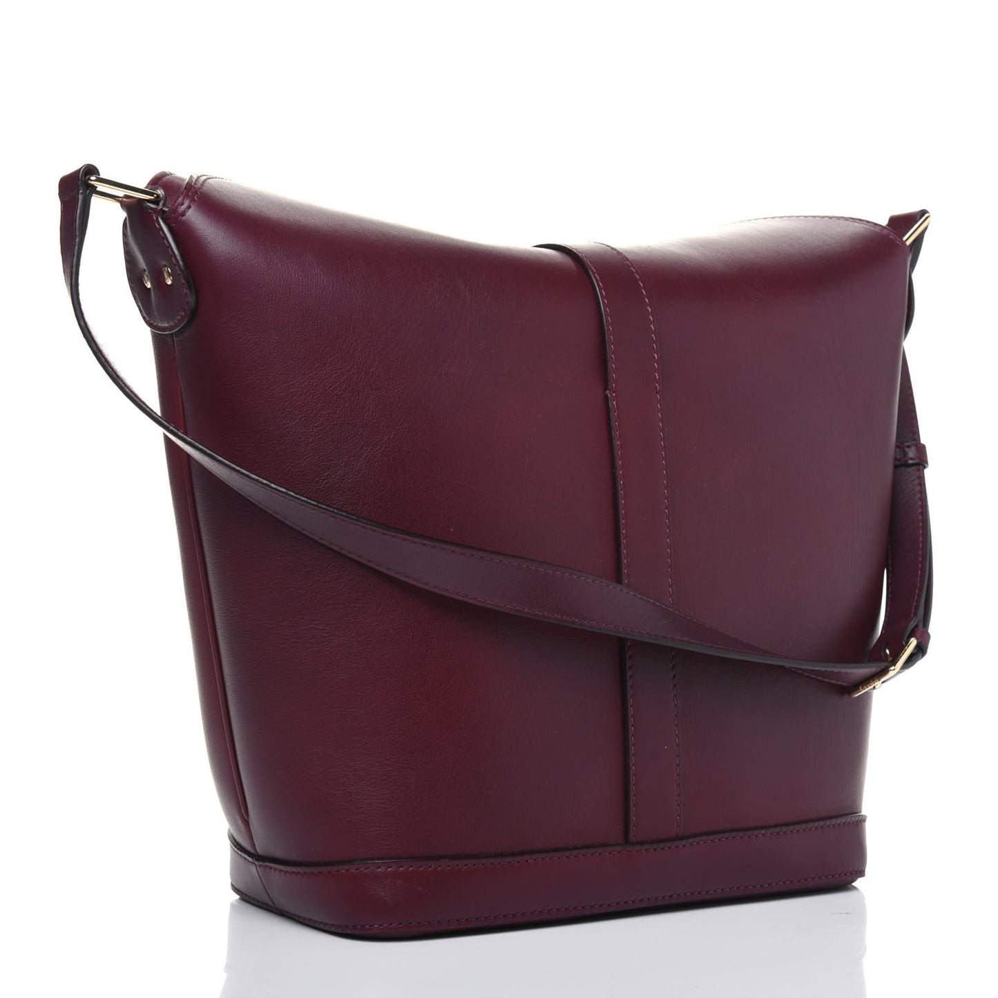 Smooth Calfskin Buckle Bucket Bag Burgundy