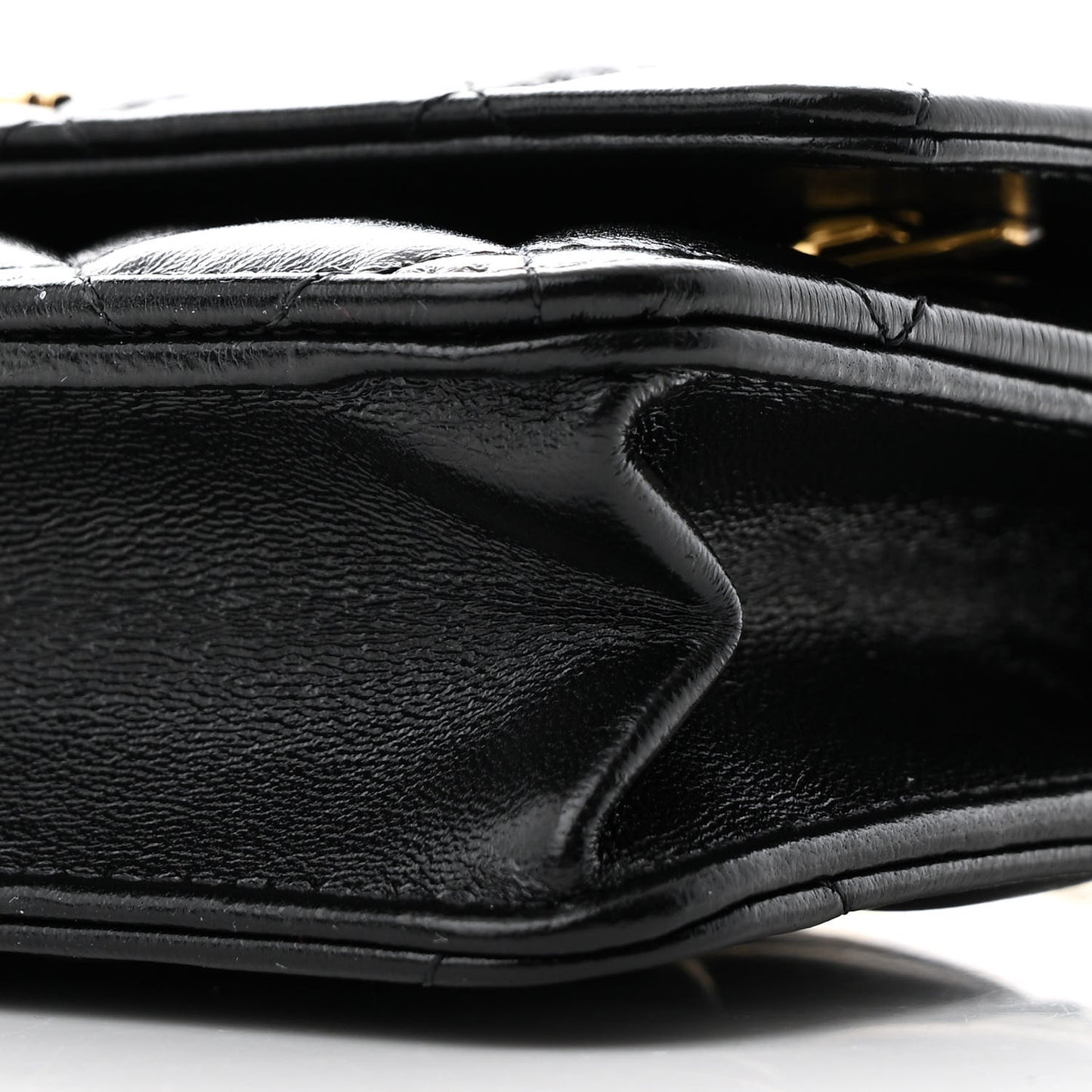 Shiny Lambskin Quilted Golden Links Wallet On Chain WOC Black