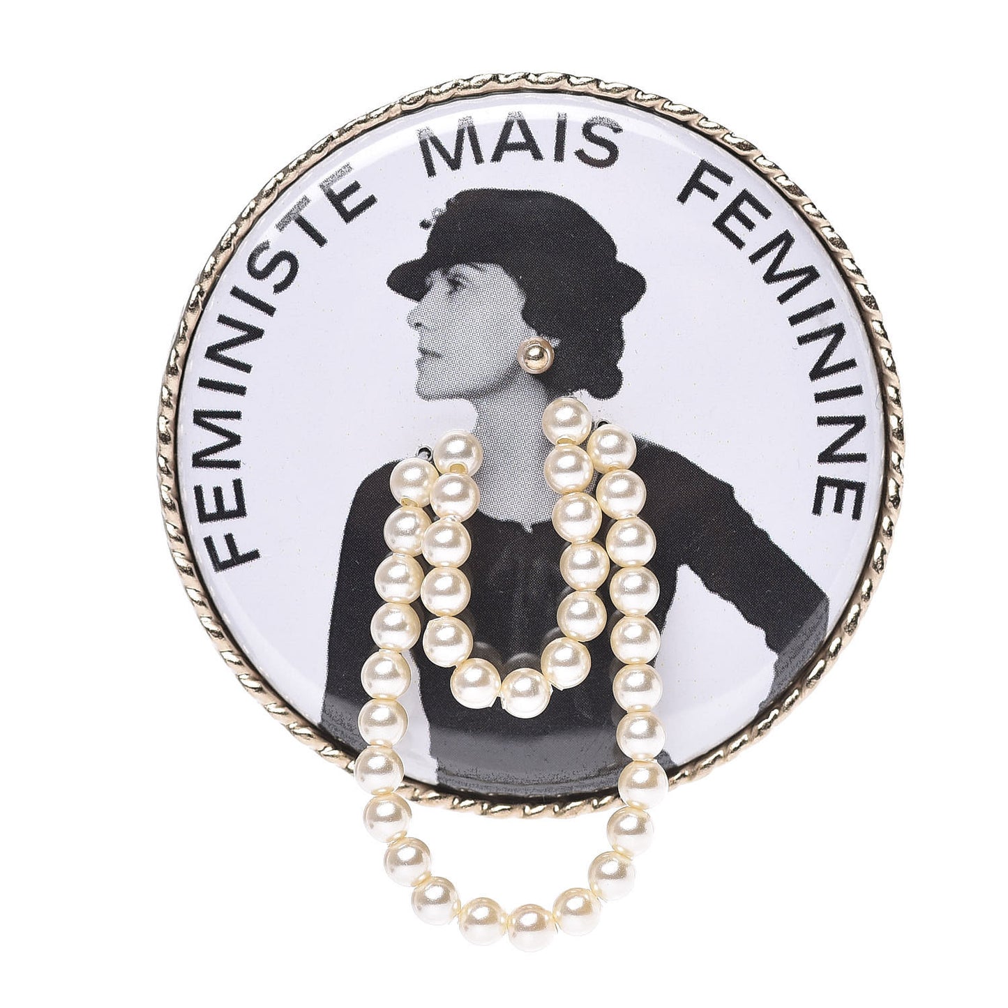 Metal Resin Pearl Printed Feministe Maize Feminine Brooch White Gold