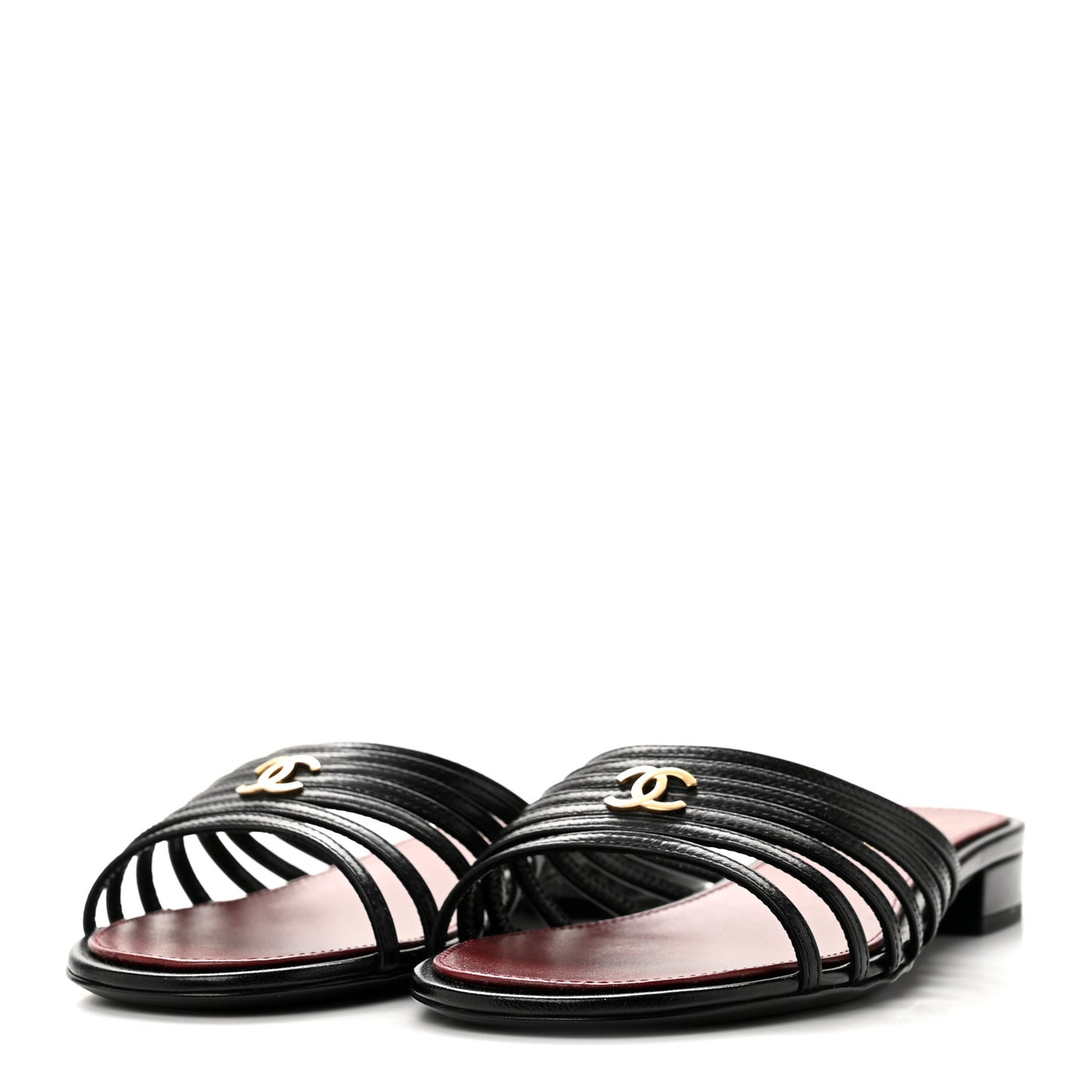 Goatskin Caged CC Slide Sandals 37 Black