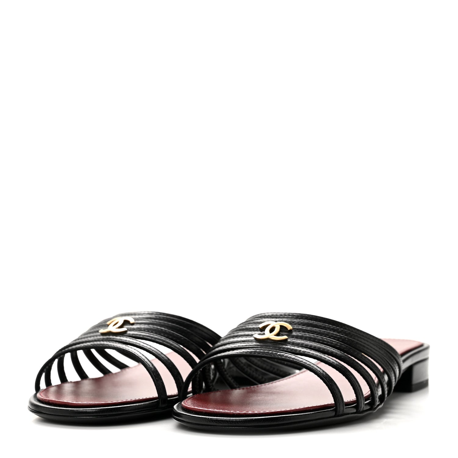 Chanel Goatskin Caged CC Slide Sandals 37 Black 4 of 9