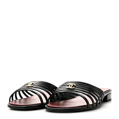 Chanel Goatskin Caged CC Slide Sandals 37 Black 4 of 9