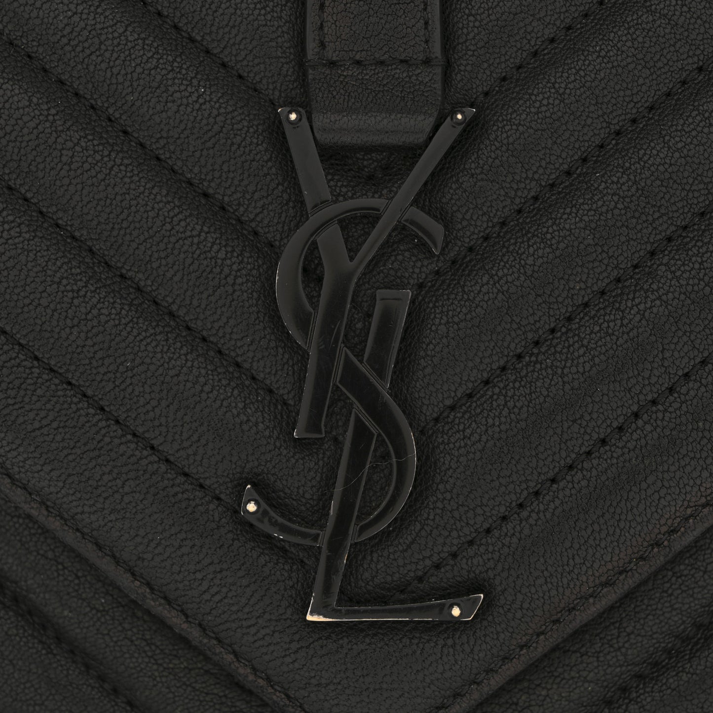 Sheepskin Matelasse Chevron Monogram Monochrome Large College Satchel Black