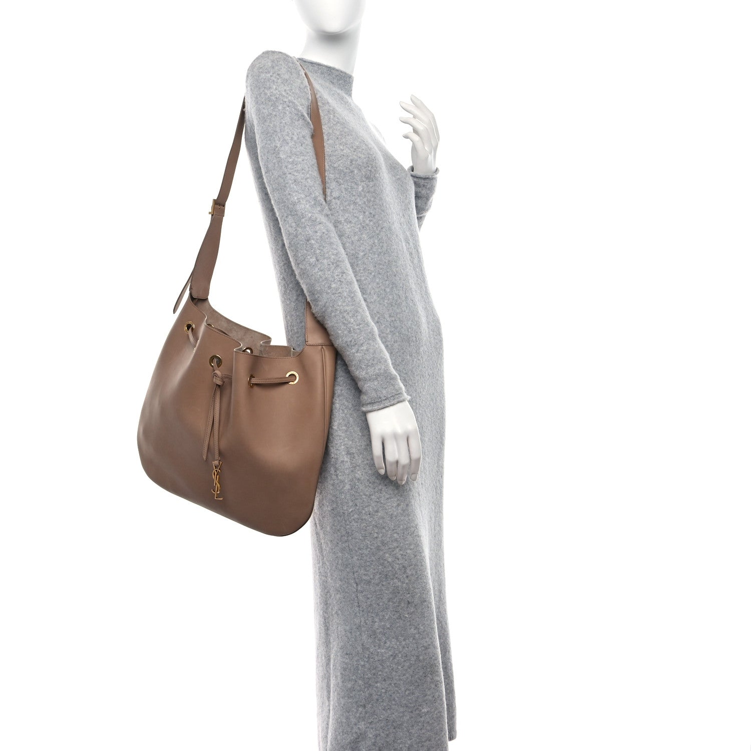 Saint Laurent Smooth Calfskin Paris VII Large Flat Hobo Biscuit Beige 2 of 9