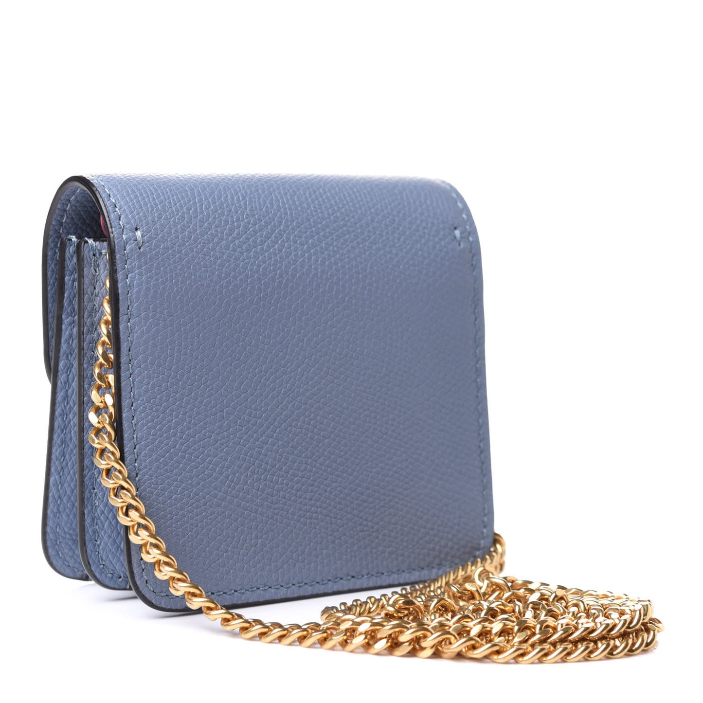 Grainy Calfskin VLogo Compact Wallet with Chain Niagara